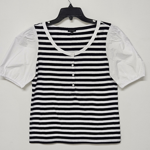 TALBOT WOVEN SLEEVE HENLEY TEE SHIRT STRIPED WOMEN'S SIZE SMALL - Picture 1 of 9